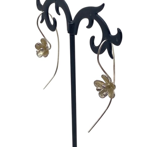 Sterling Silver Flower Drop Earrings 1.75" 2.4 g Artisan Tested Delicate Boho - Picture 6 of 8